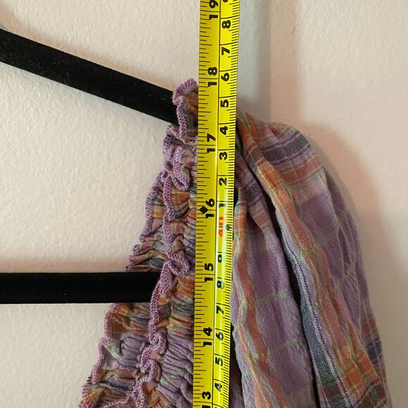 Free People Purple Plaid Puff Sleeve Babydoll Blouse Cropped Women's size Large - Picture 9 of 10